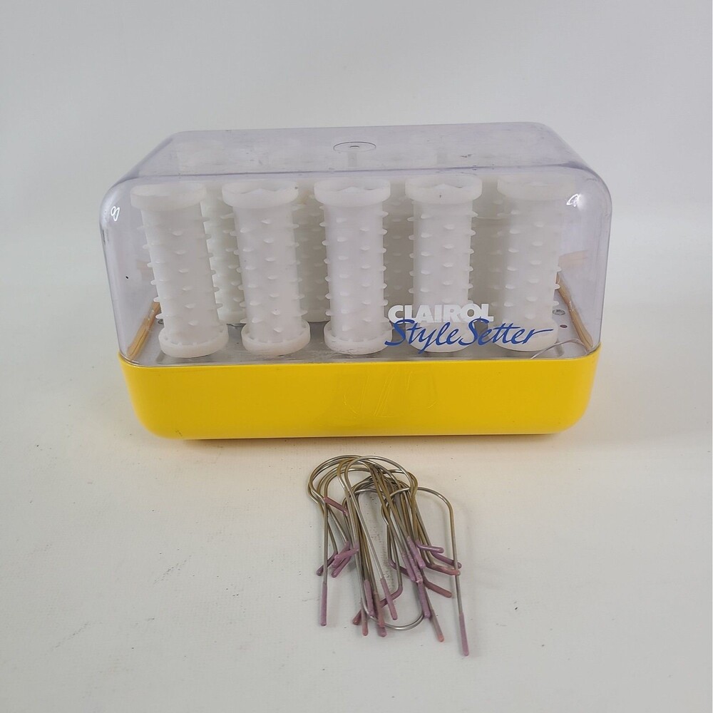 Clairol Style Setter C-14 Hairsetter Hot Rollers Tight Curlers Yellow w/ Clips